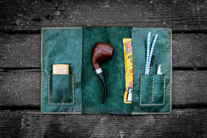 Personalized Leather Pipe Pouch/Pipe Roll - Rustic Green-Galen Leather