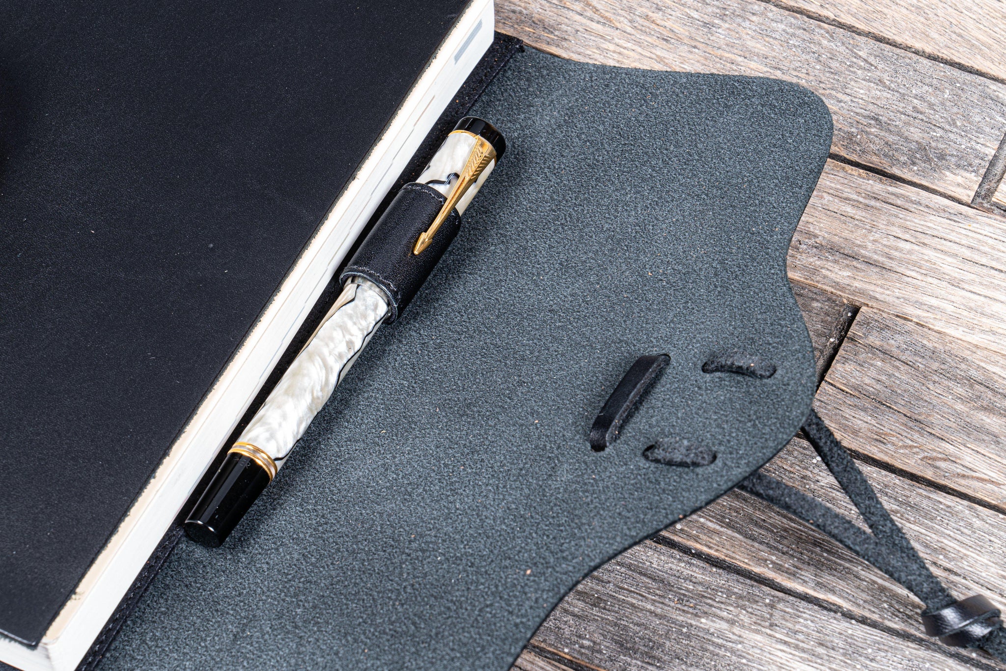 Refillable Leather Wrap Journal / Planner Cover - Black