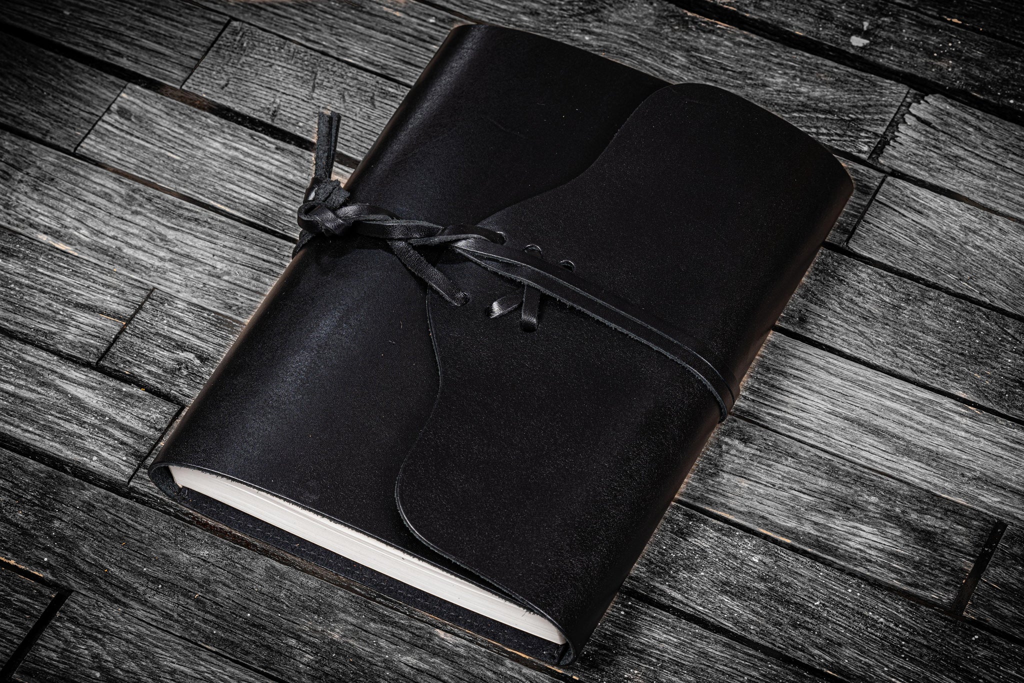 Black Refillable Leather Wrap Journal / Planner Cover