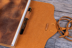 Refillable Leather Wrap Journal / Planner Cover - Crazy Horse Brown-Galen Leather
