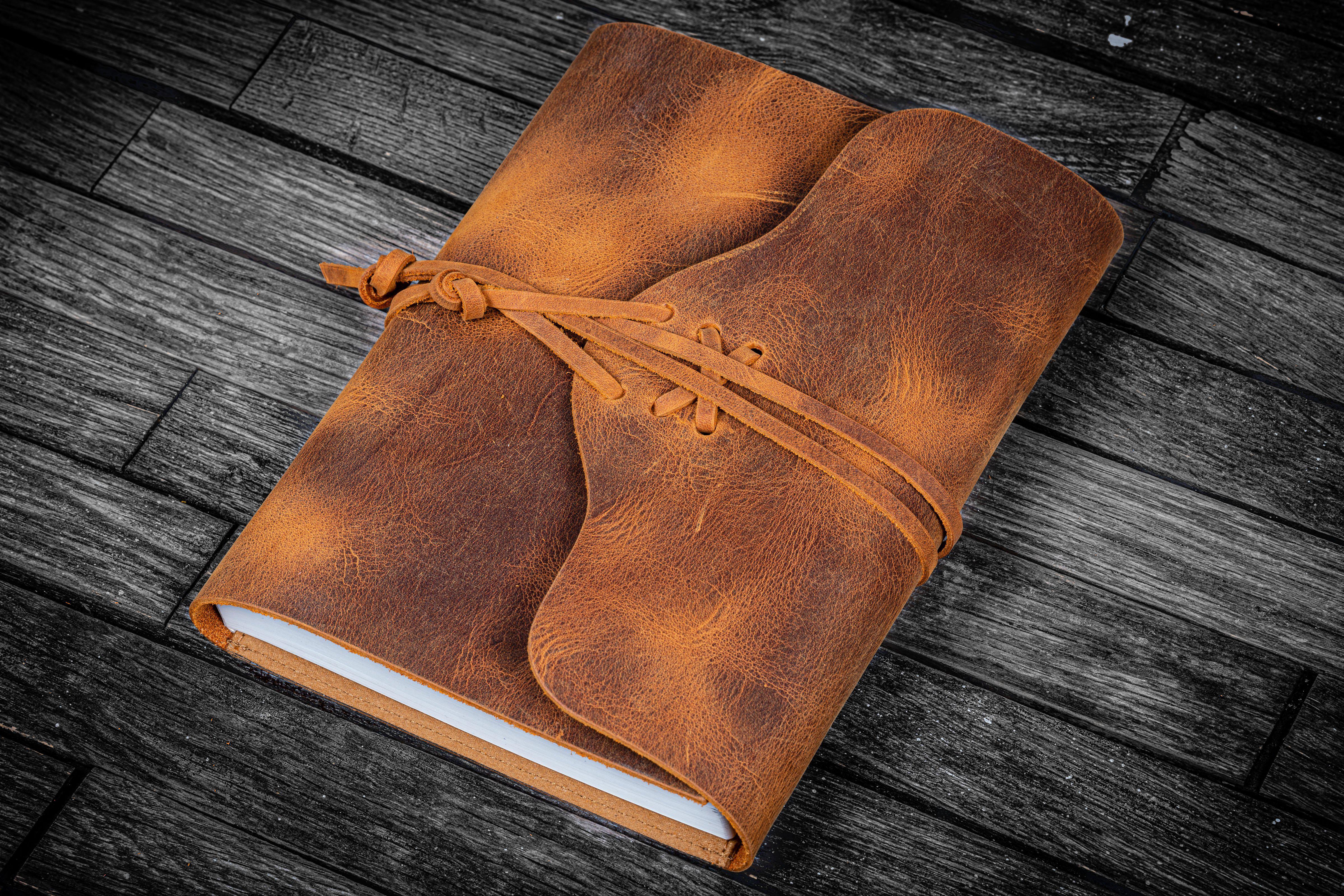 Refillable Leather Wrap Journal / Planner Cover - Crazy Horse Brown