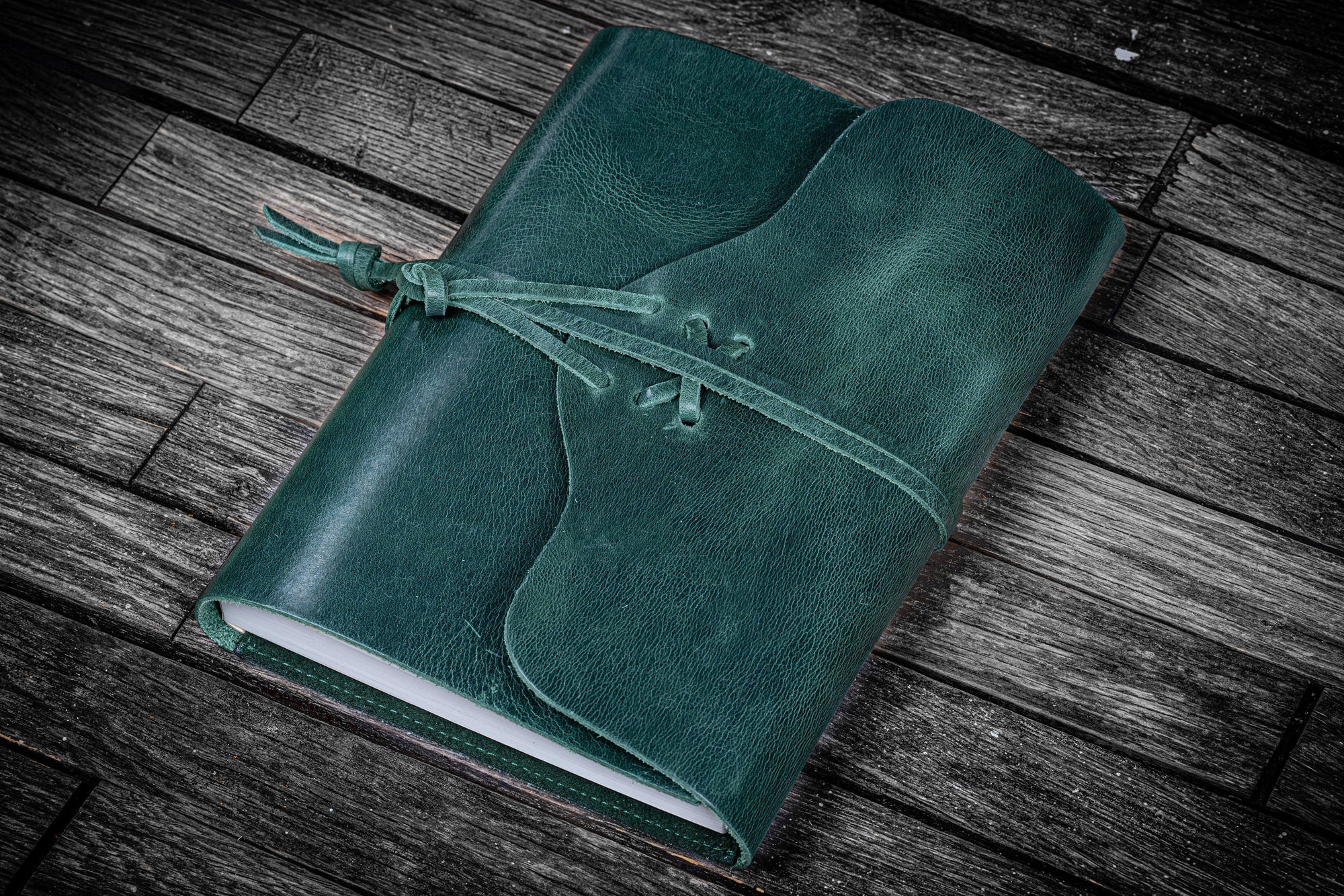 Refillable Leather Wrap Journal / Planner Cover - Crazy Horse Forest Green-Galen Leather