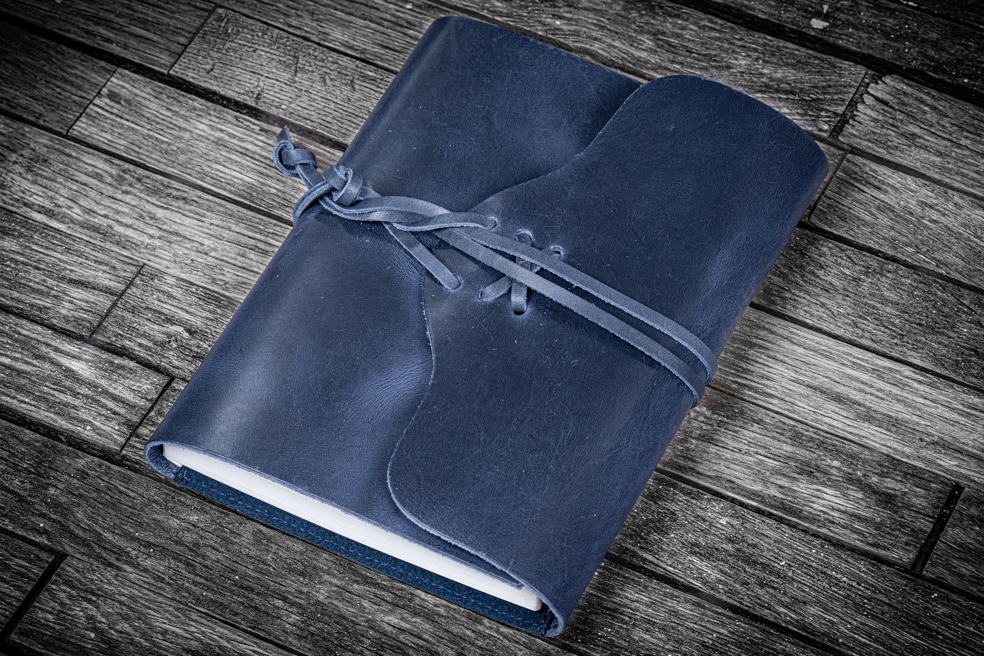 Refillable Leather Wrap Journal / Planner Cover - Crazy Horse Navy Blue-Galen Leather