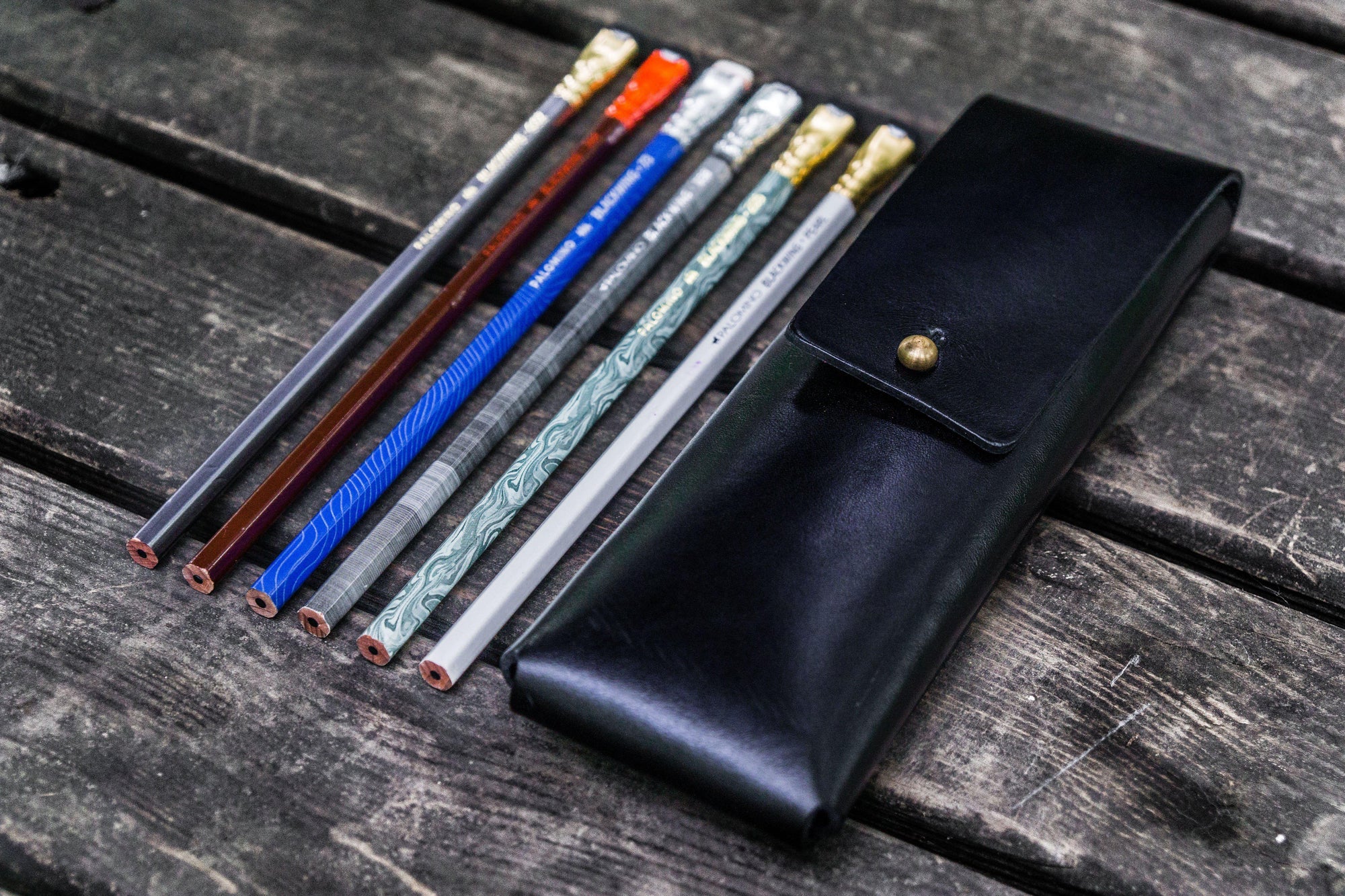 The Charcoal Leather Pencil Case for Blackwing Pencils - Black-Galen Leather