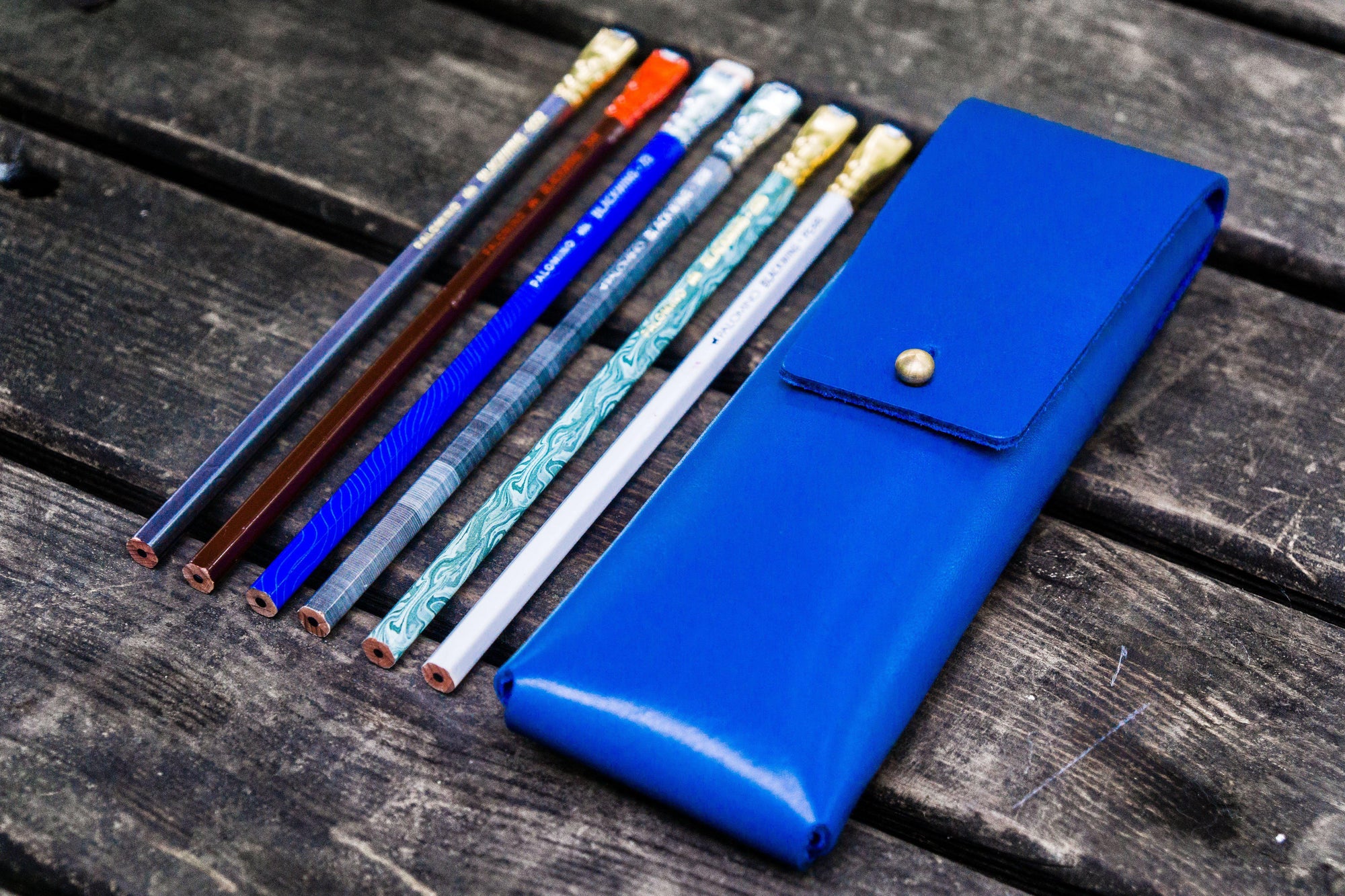 The Charcoal Leather Pencil Case for Blackwing Pencils - Blue-Galen Leather