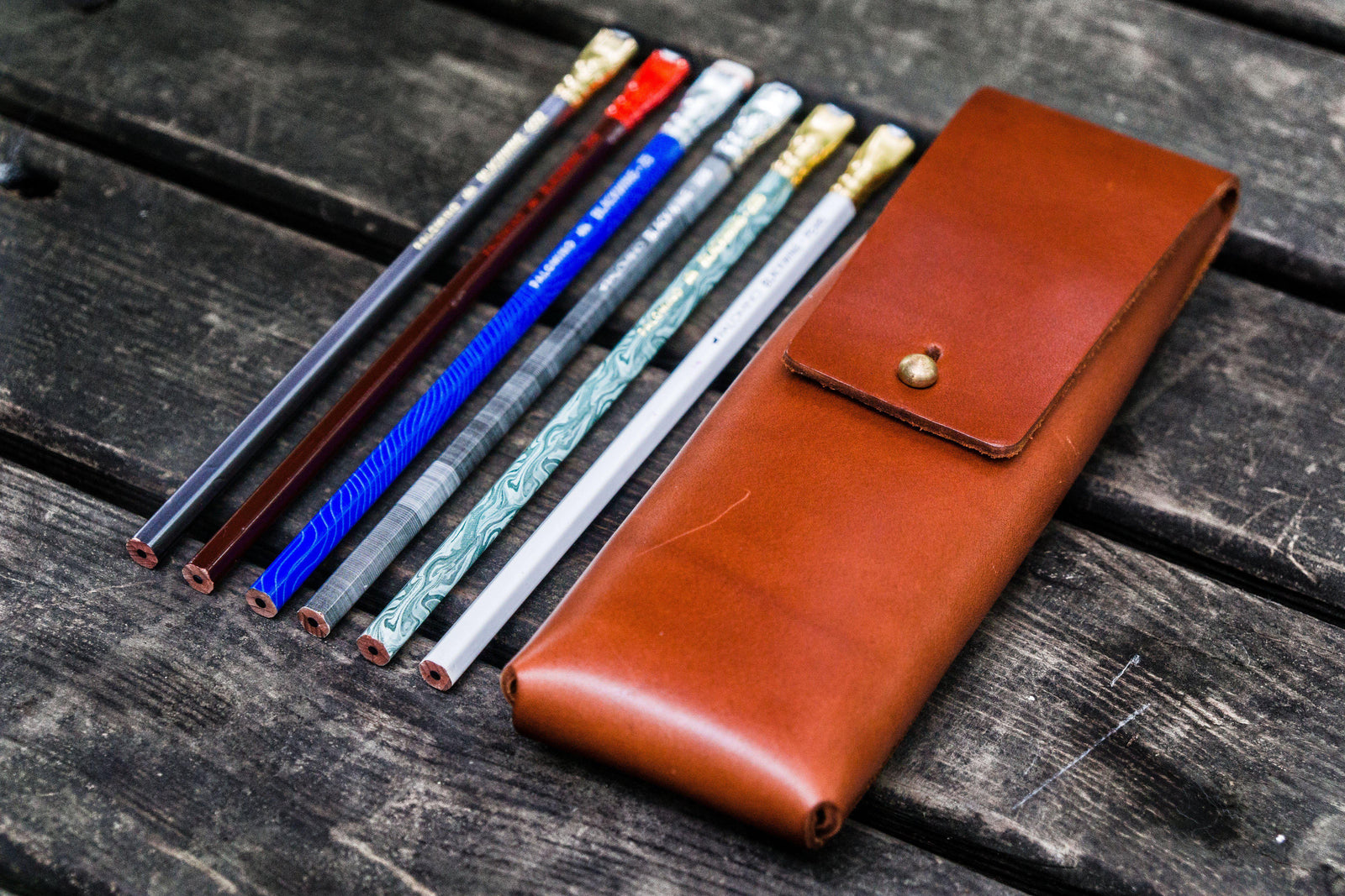 The Charcoal Leather Pencil Case for Blackwing Pencils - Brown-Galen Leather