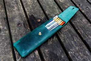 The Charcoal Leather Pencil Case for Blackwing Pencils - Crazy Horse Forest Green-Galen Leather
