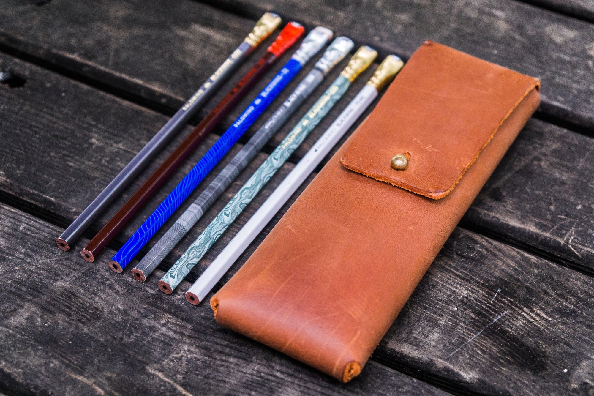 The Charcoal Leather Pencil Case for Blackwing Pencils - Crazy Horse Tan-Galen Leather