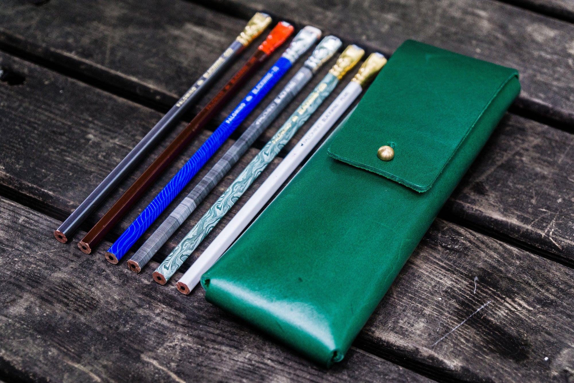 The Charcoal Leather Pencil Case for Blackwing Pencils - Green-Galen Leather