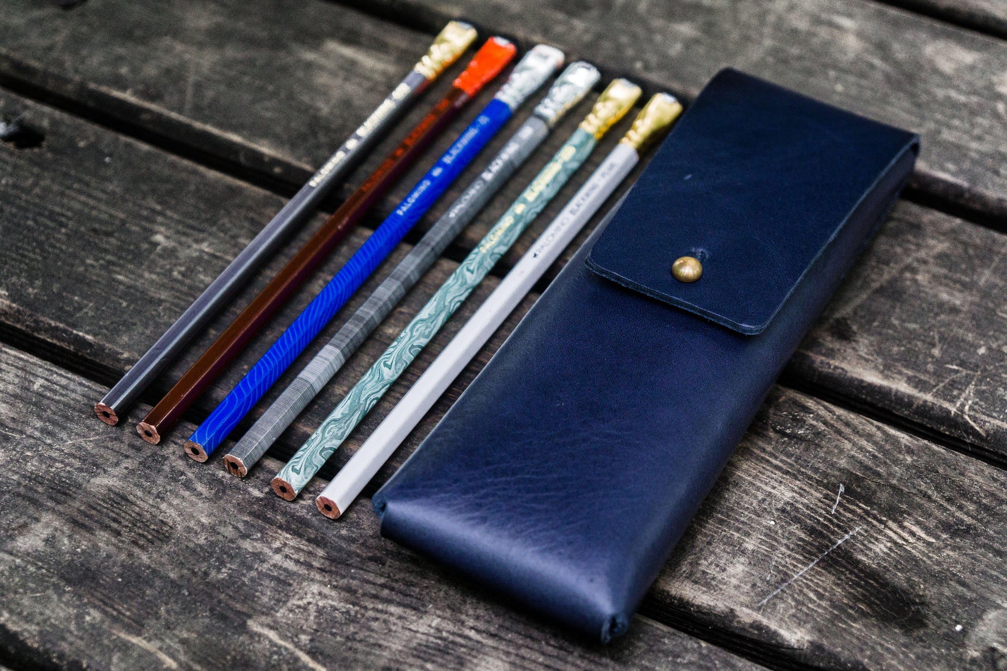 The Charcoal Leather Pencil Case for Blackwing Pencils - Navy Blue-Galen Leather