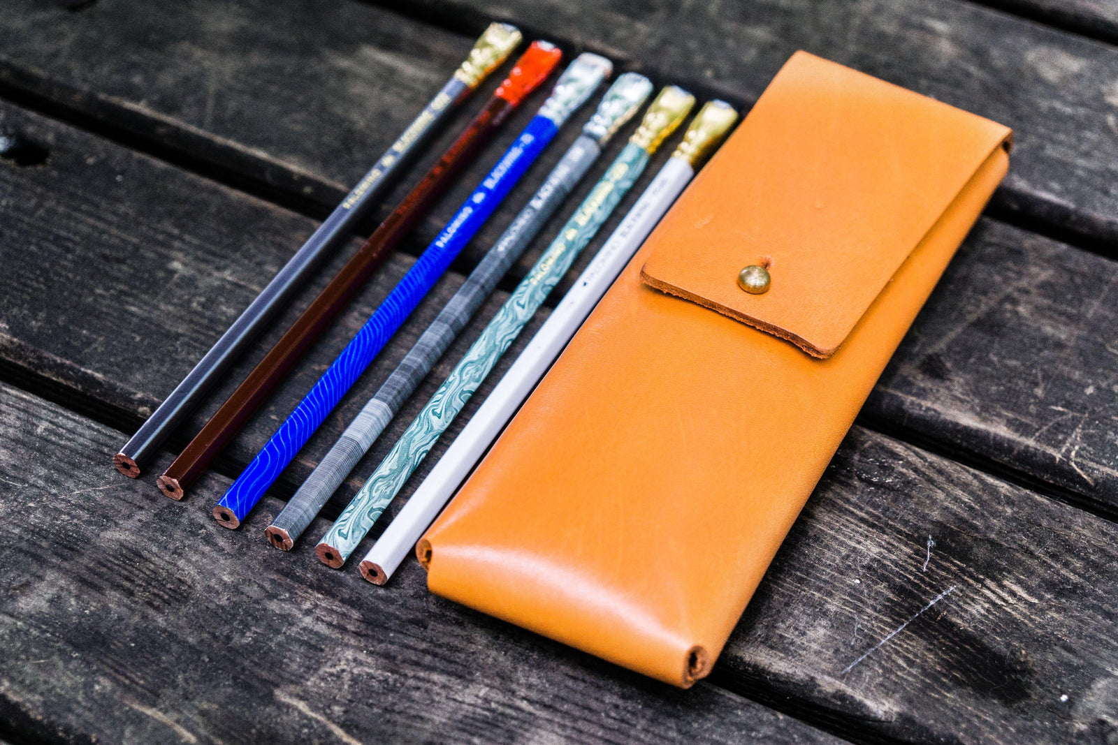 The Charcoal Leather Pencil Case for Blackwing Pencils - Orange-Galen Leather