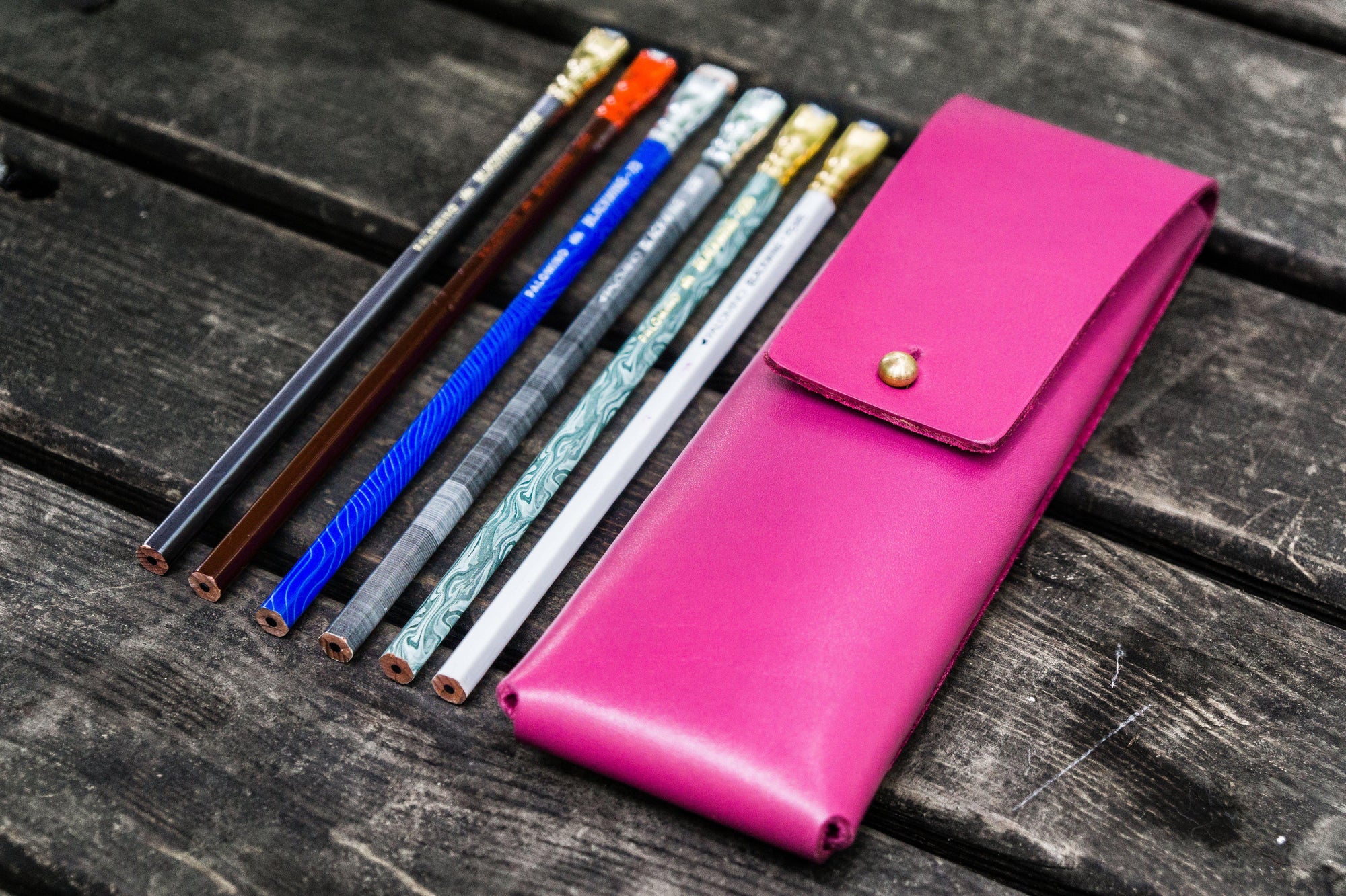 The Charcoal Leather Pencil Case for Blackwing Pencils - Pink-Galen Leather