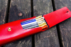 The Charcoal Leather Pencil Case for Blackwing Pencils - Red-Galen Leather