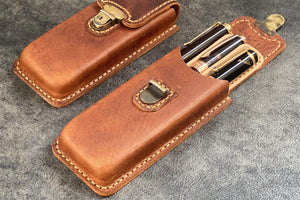 The Old School - Leather Molded Pen Case for 3 Pens - Distressed Leather-Galen Leather