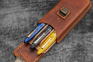 The Old School - Leather Molded Pen Case for 3 Pens - Distressed Leather-Galen Leather