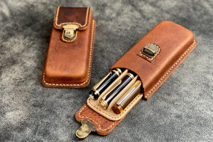 The Old School - Leather Molded Pen Case for 3 Pens - Distressed Leather-Galen Leather