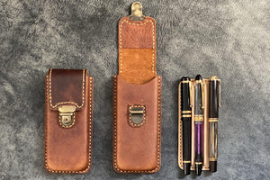 The Old School - Leather Molded Pen Case for 3 Pens - Distressed Leather-Galen Leather