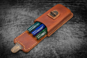 The Old School - Leather Molded Pen Case for 3 Pocket Pens - Distressed Leather-Galen Leather