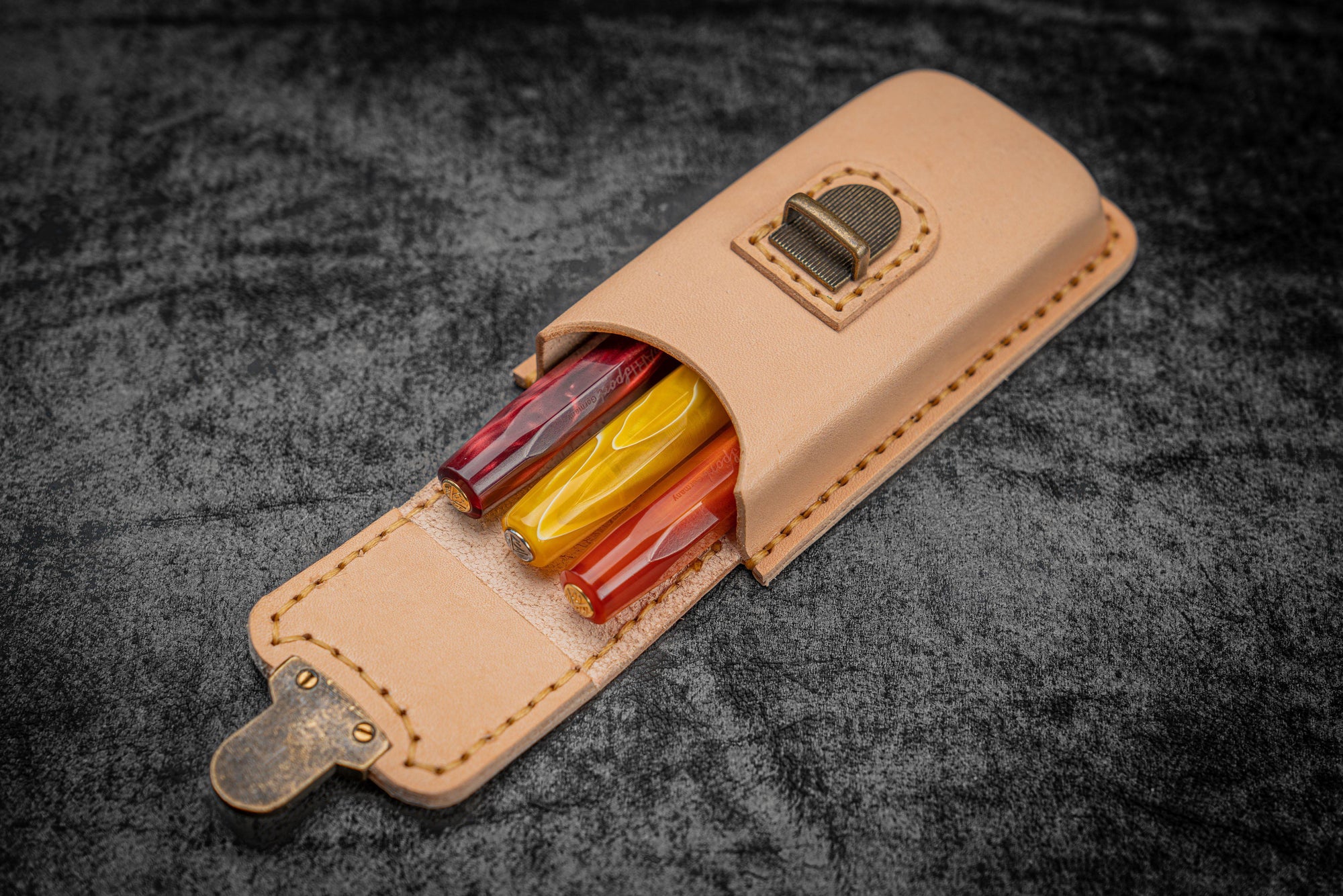 The Old School - Leather Molded Pen Case for 3 Pocket Pens - Undyed Leather-Galen Leather