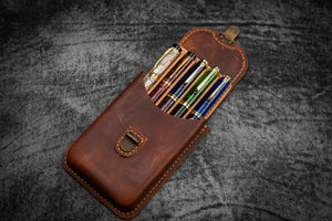 The Old School - Leather Molded Pen Case for 5 Pens - Distressed Leather-Galen Leather
