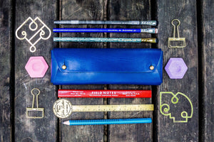 The Student Leather Pencil Case - Blue-Galen Leather