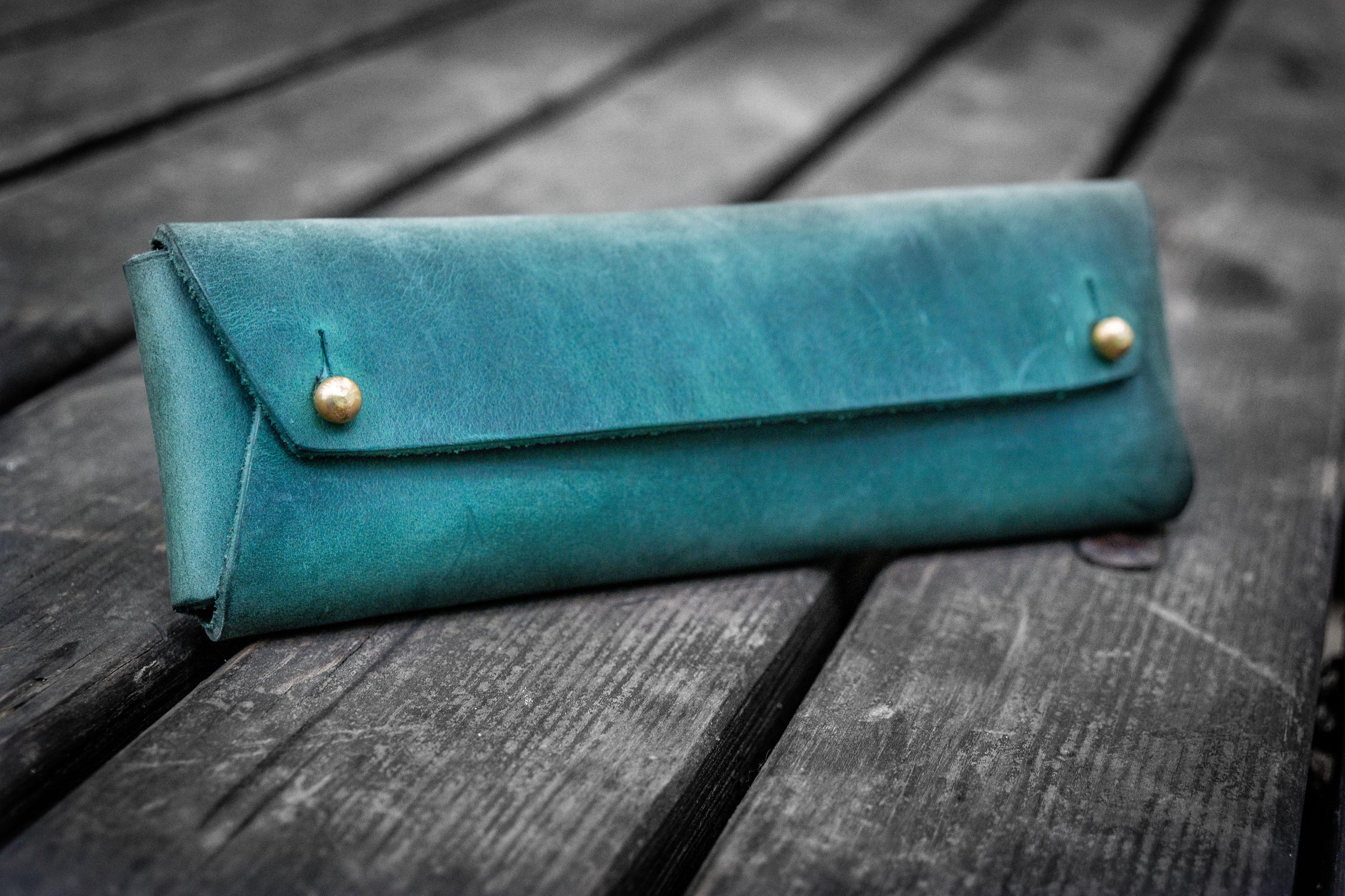 The Student Leather Pencil Case - Crazy Horse Forest Green