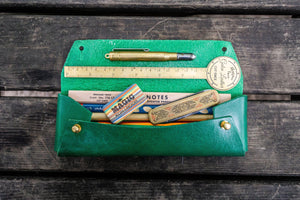 The Student Leather Pencil Case - Green-Galen Leather