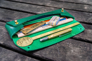 The Student Leather Pencil Case - Green-Galen Leather