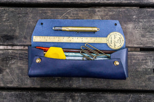 The Student Leather Pencil Case - Navy Blue-Galen Leather