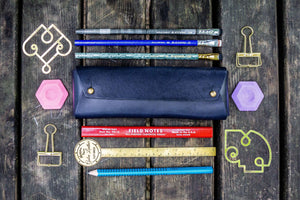 The Student Leather Pencil Case - Navy Blue-Galen Leather