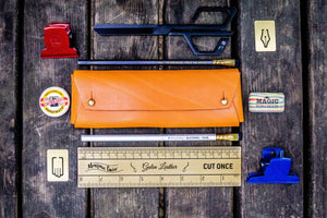 The Student Leather Pencil Case - Orange-Galen Leather