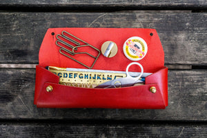 The Student Leather Pencil Case - Red-Galen Leather