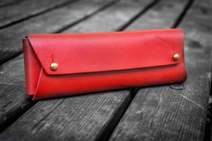 The Student Leather Pencil Case - Red-Galen Leather