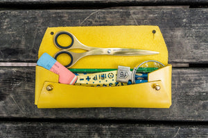 The Student Leather Pencil Case - Yellow-Galen Leather