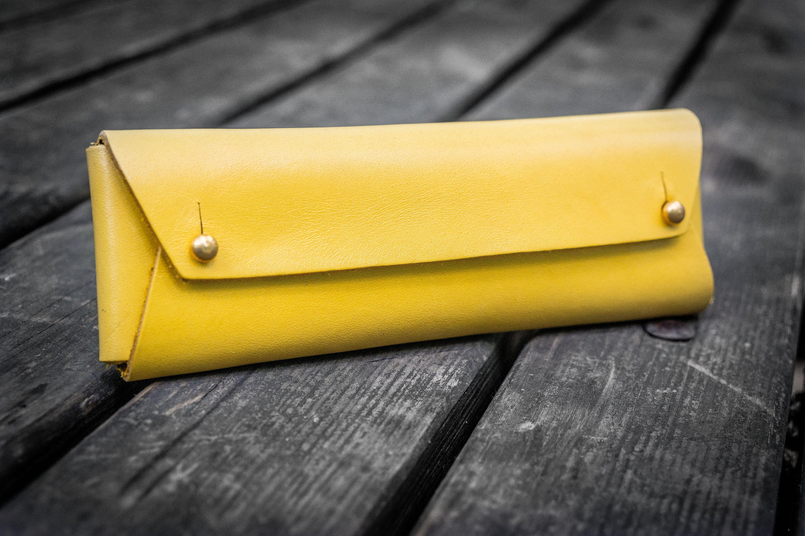 The Student Leather Pencil Case - Yellow-Galen Leather