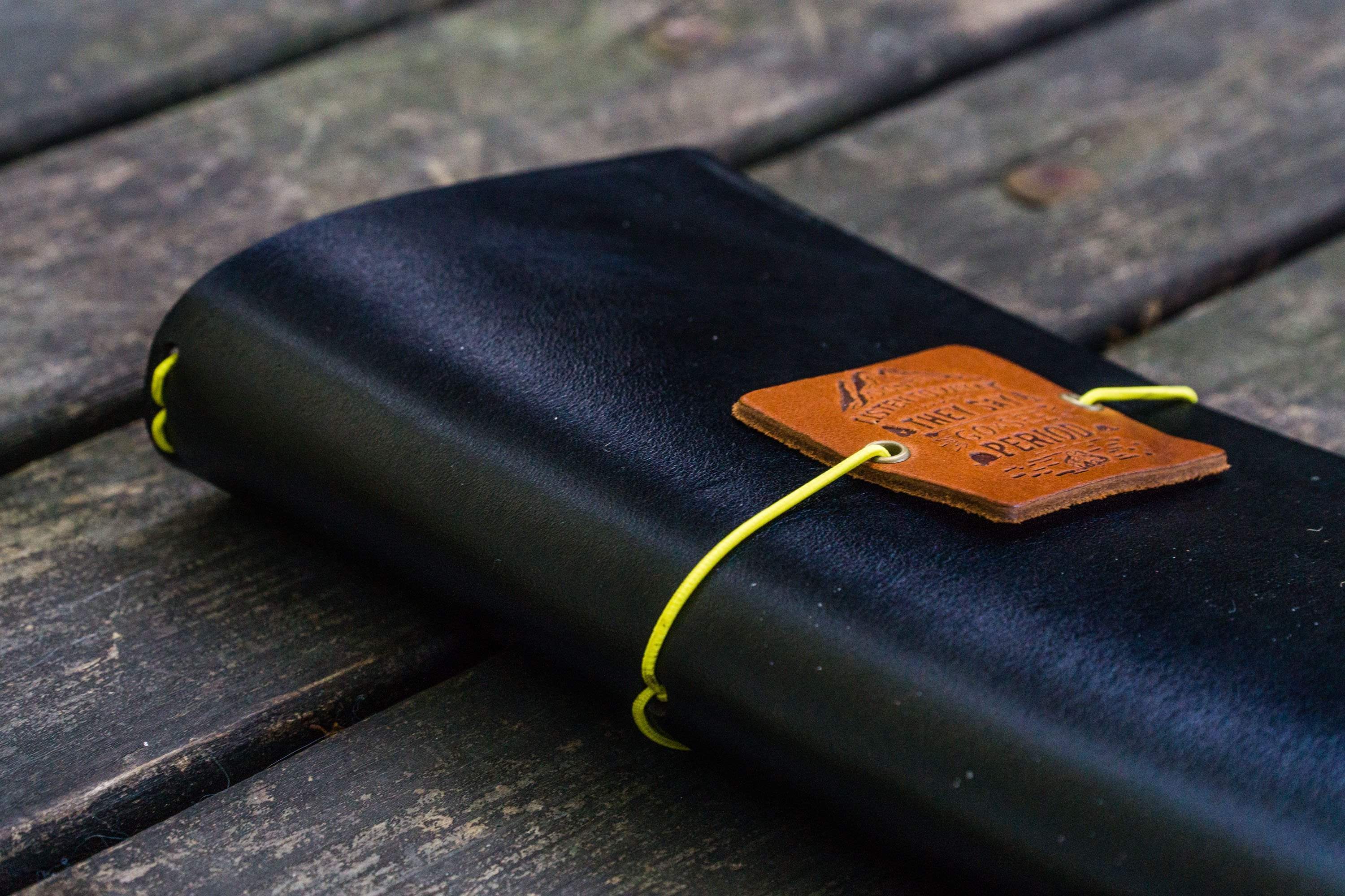 Black - Leather Cover Handmade Paper Notebook 14