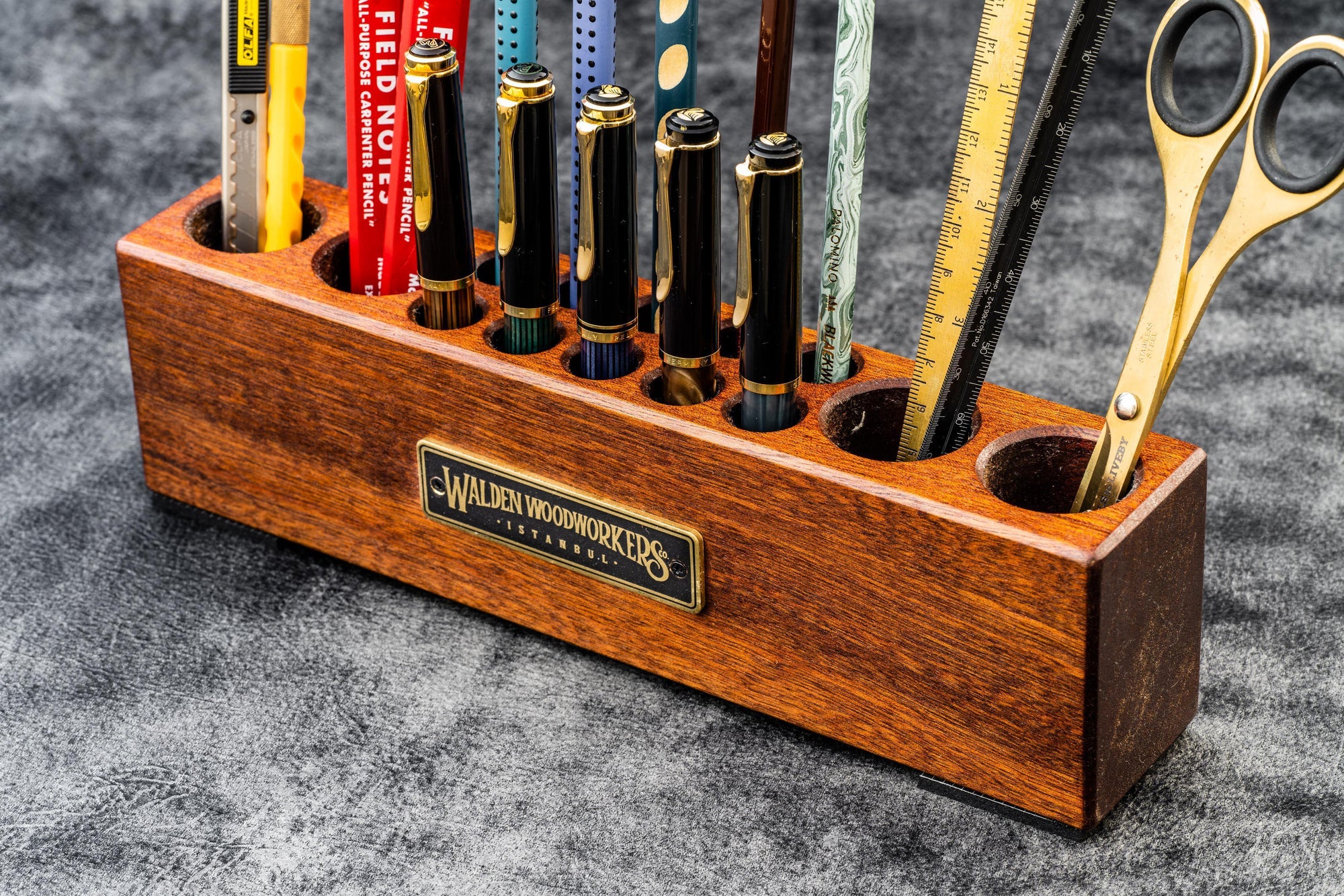 Wood Desk Organizer Pen & Tool Holder Mahogany Galen Leather