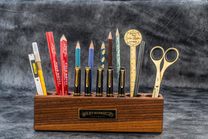 Wood Desk Organizer - Pen and Tool Holder - Walnut-Galen Leather