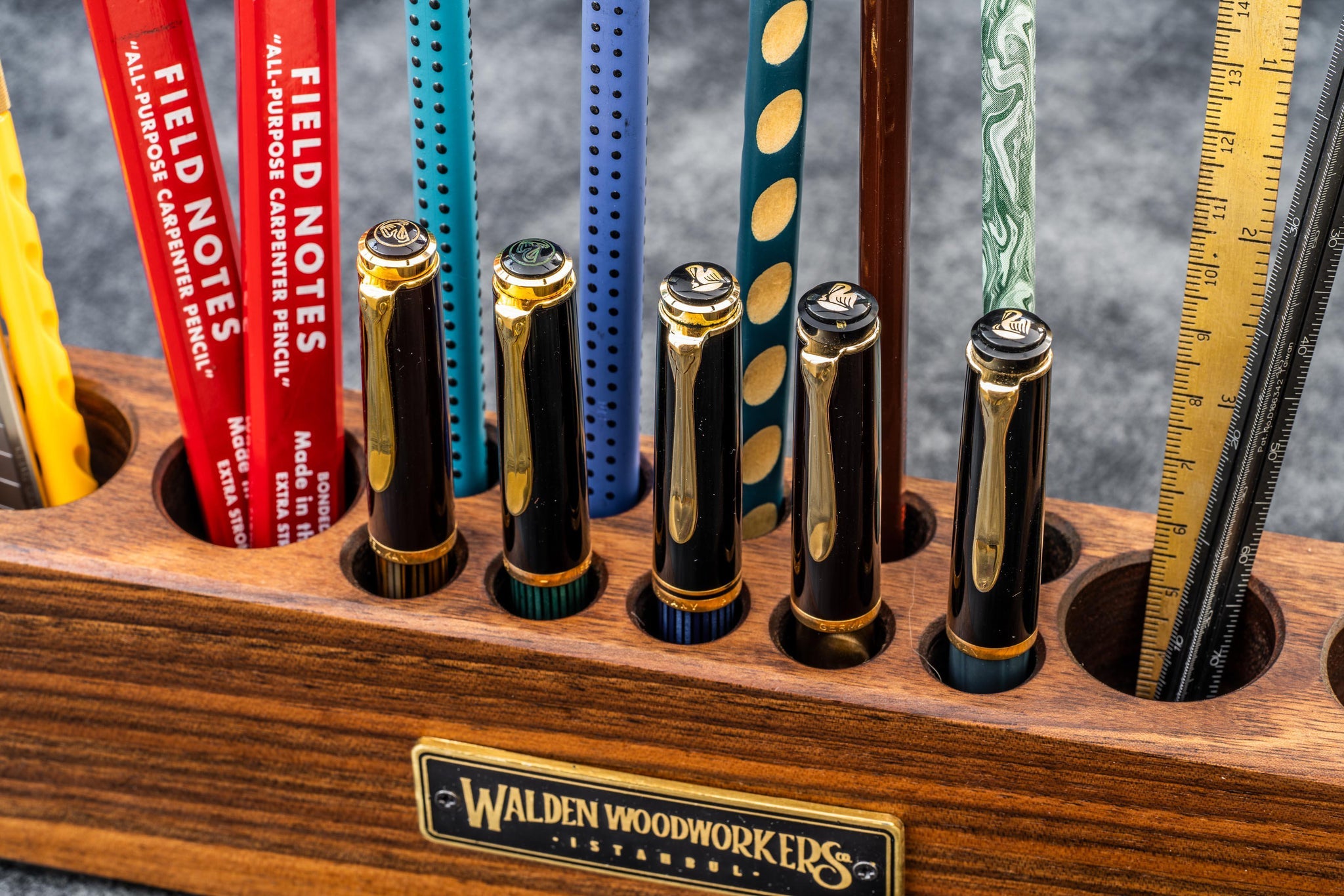 Wood Desk Organizer - Pen & Tool Holder - Walnut or Mahogany - Galen Leather
