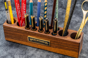 Wood Desk Organizer - Pen and Tool Holder - Walnut-Galen Leather