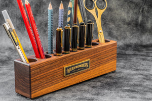 Mahogany Wood Desk Organizer & Pen Holder - Galen Leather