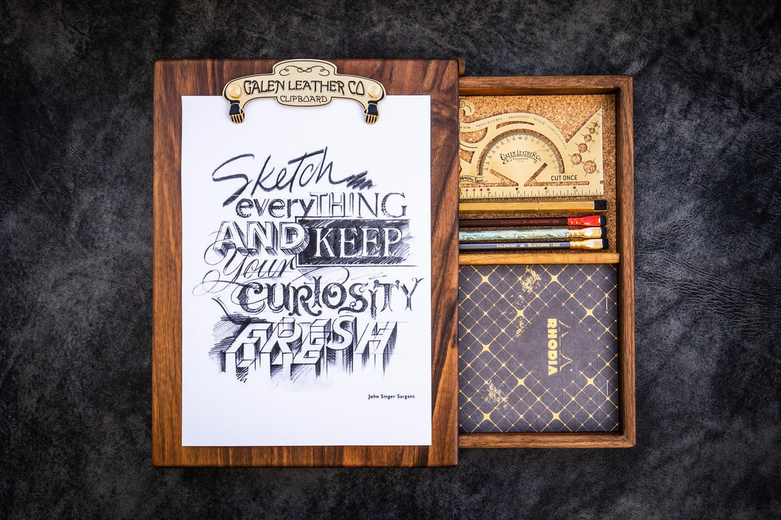 Wooden Sketchbox - Walnut-Galen Leather