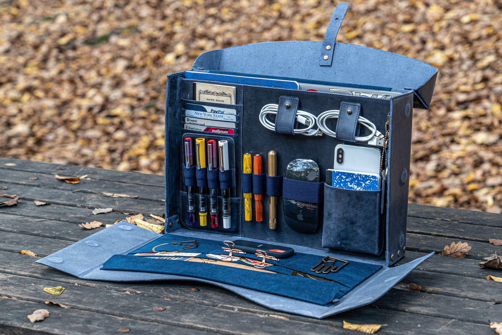 Writer's Medic Bag - XLarge Crazy Horse Navy Blue-Galen Leather
