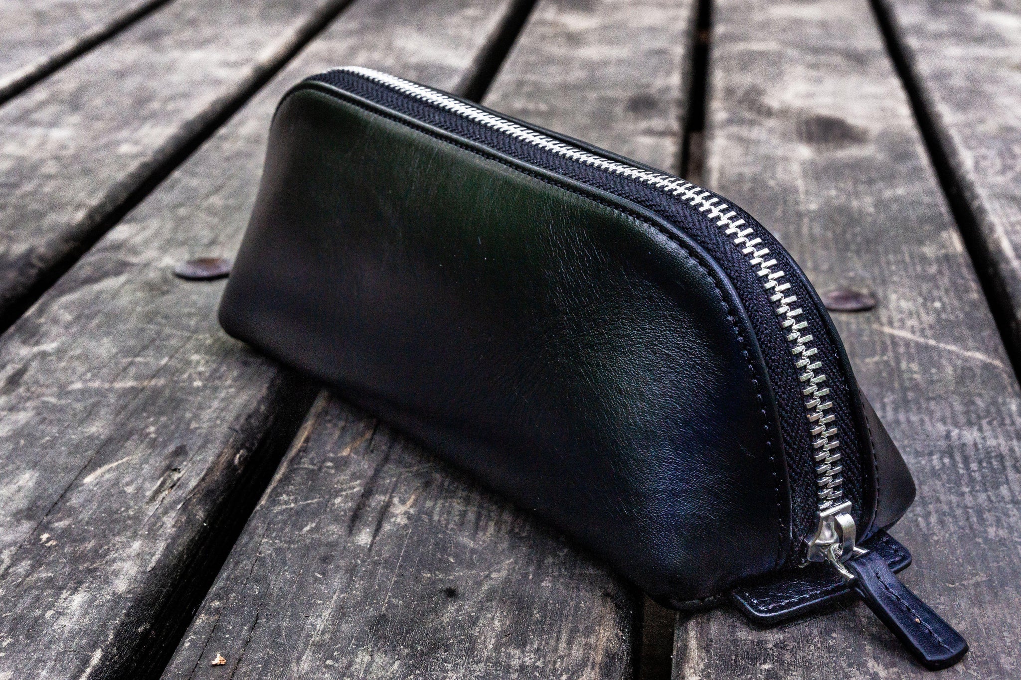 XLarge Zippered Leather Pencil Case - Black - Galen Leather