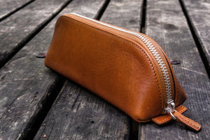 XLarge Zipper Leather Pencil Case - Brown-Galen Leather