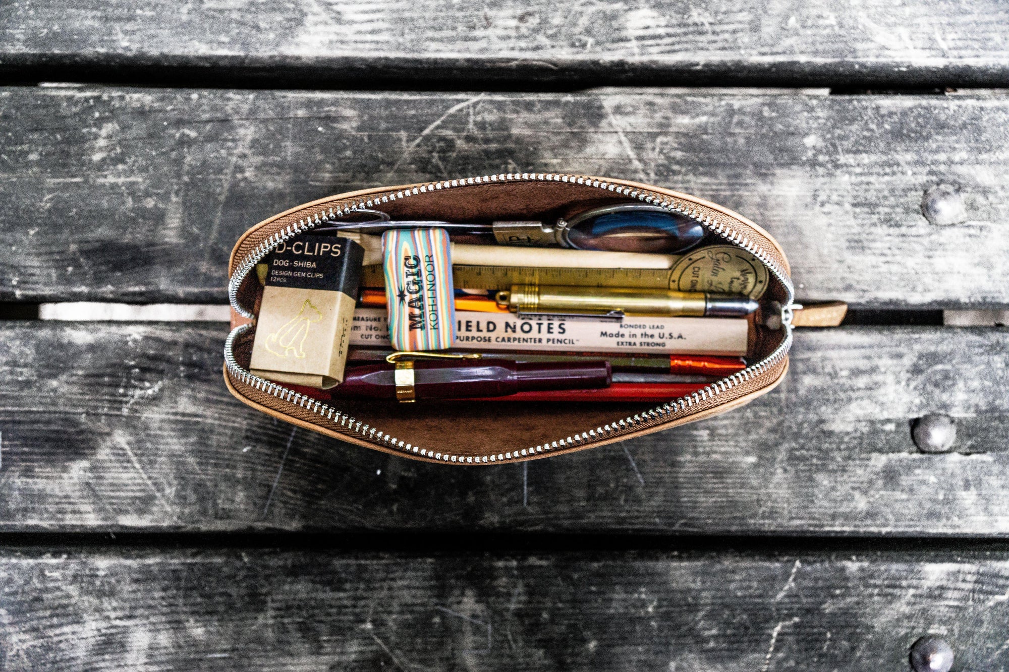 XLarge Zippered Leather Pencil Case - Galen Leather