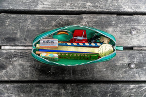 XLarge Zipper Leather Pencil Case - Green-Galen Leather