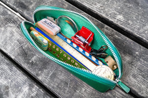XLarge Zipper Leather Pencil Case - Green-Galen Leather
