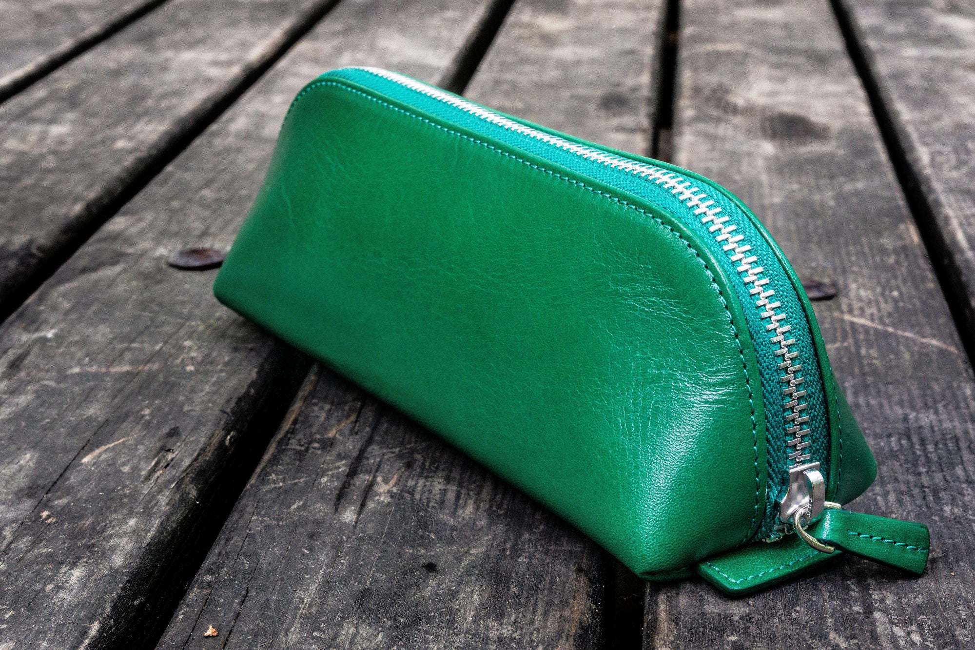 XLarge Zipper Leather Pencil Case - Green-Galen Leather