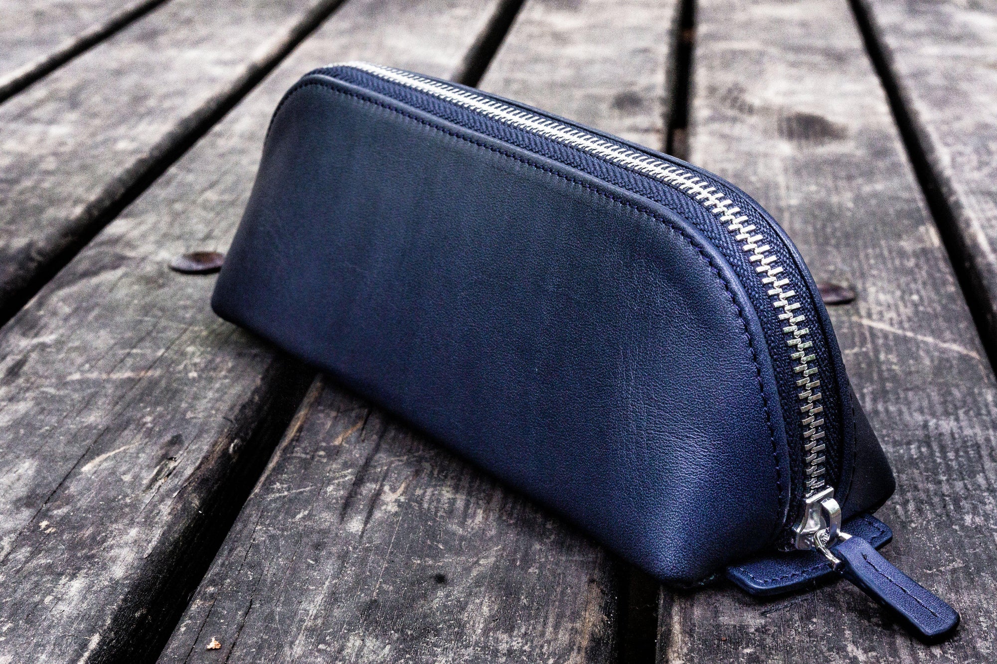 XLarge Zipper Leather Pencil Case - Navy Blue-Galen Leather